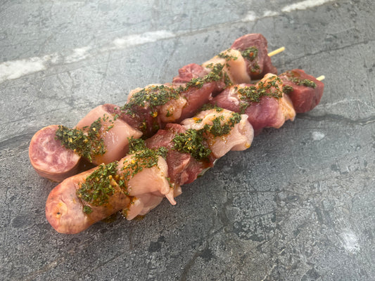 Beef, Pork & Chicken Skewers W/Chimichurri/ Brochetas Pollo, Res y Cerdo C/Chimichurri