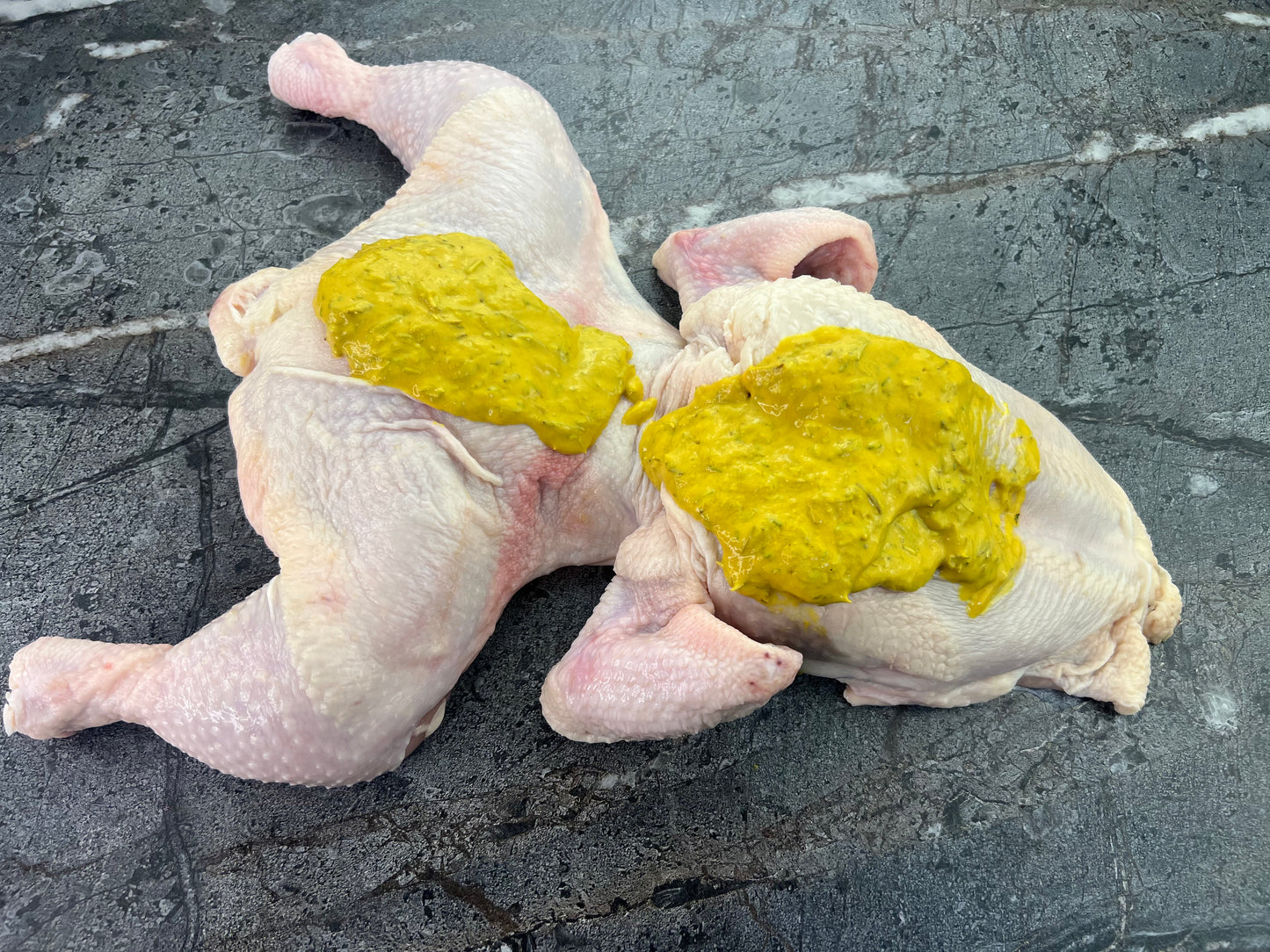 Bullfrog Chicken w Mustard, Rosemary and Thyme (Butterflied Whole Chicken)