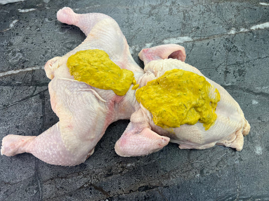 Bullfrog Chicken w Mustard, Rosemary and Thyme (Butterflied Whole Chicken)