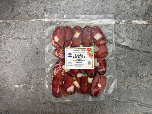 Sliced Bresaola with Capers, Parmesan Cheese & Olive Oil