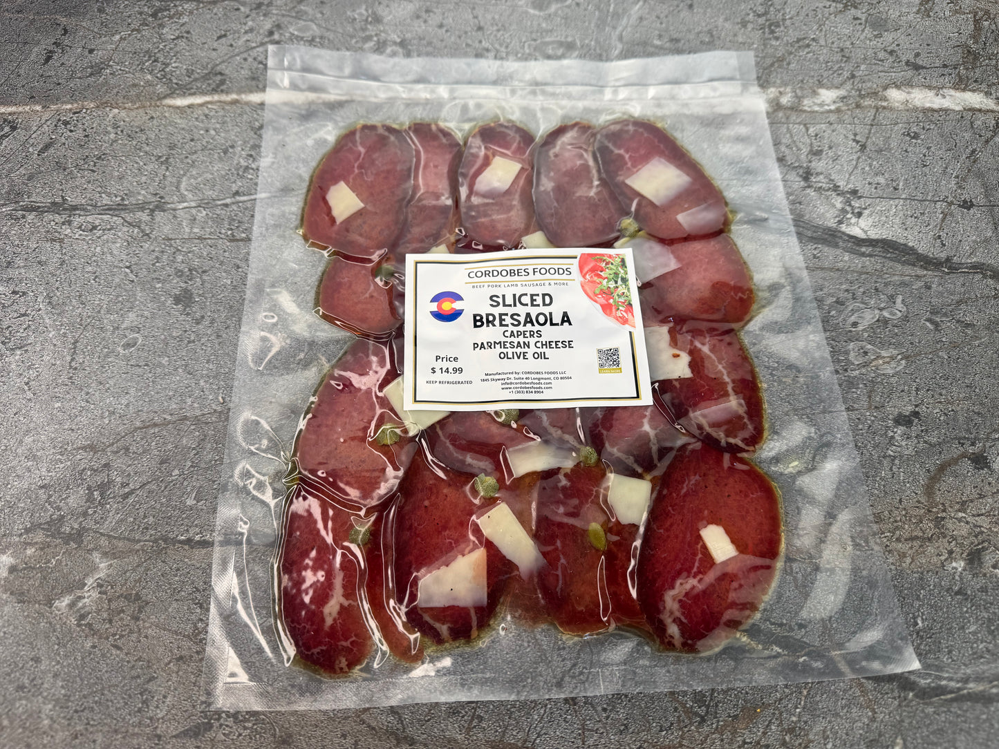 Sliced Bresaola with Capers, Parmesan Cheese & Olive Oil