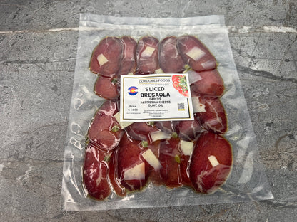 Sliced Bresaola with Capers, Parmesan Cheese & Olive Oil